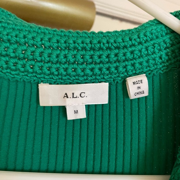 ALC Green knit midi dress v-neckk with crocheted collar size M - Picture 2 of 6